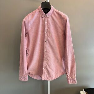 ZARA Mens Minimalist Pink Casual Slime Fit Long Sleeves Button Down Shirt Blouse
